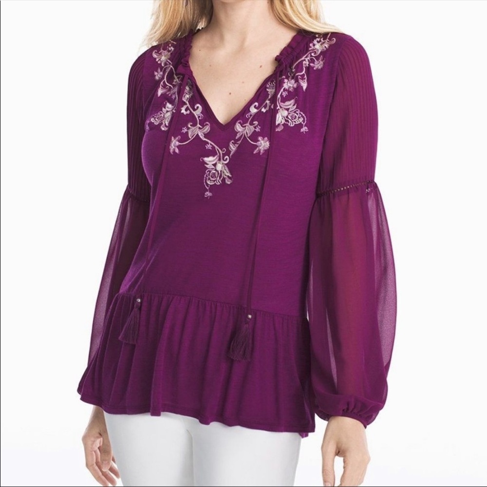 White House Black Market Embroidered Blouse NWT M